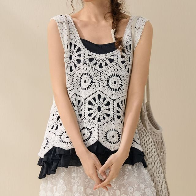 PANDAGO-Sleeveless Crochet Lace Top