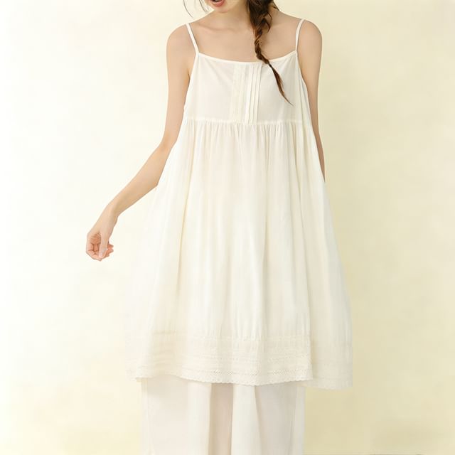 PANDAGO-Spaghetti Strap Plain Midi A-Line Dress