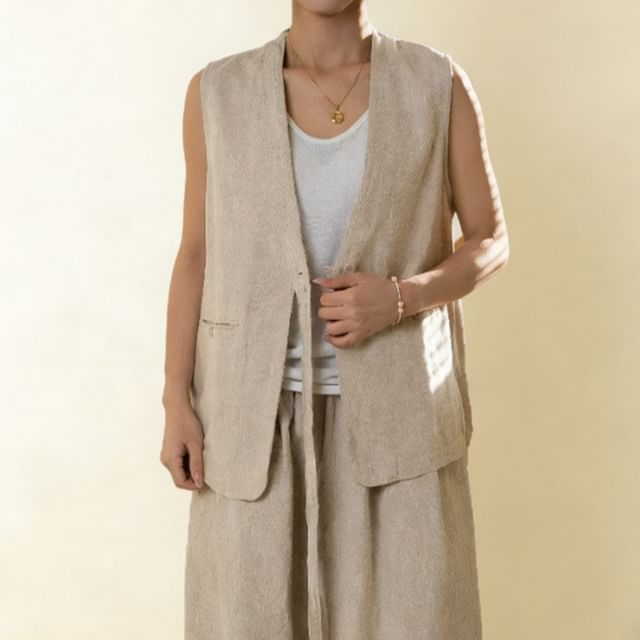 PANDAGO-Tie Front Plain Vest