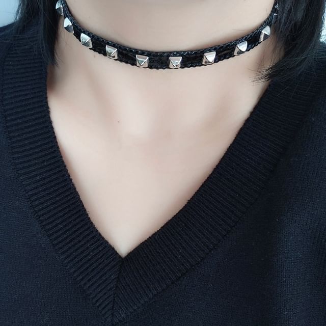 PANGU-Faux Leather Studded Choker