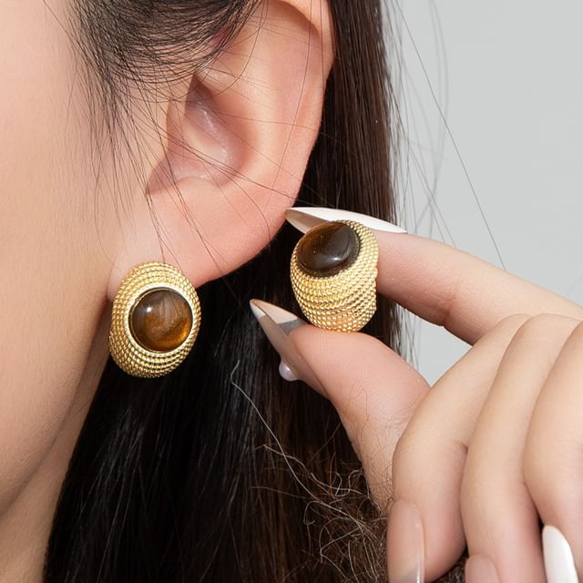 PANGU-Gemstone Curved Earring