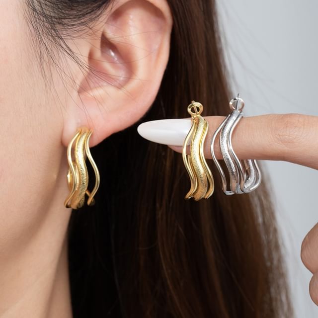 PANGU-Layered Wavy Alloy Leverback Hoop Earring