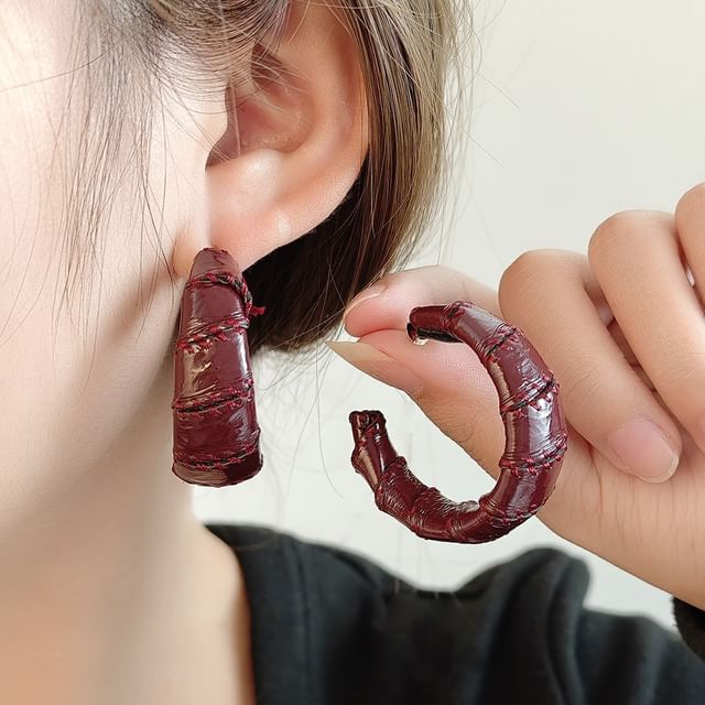 PANGU-Leather Alloy Open Hoop Earring