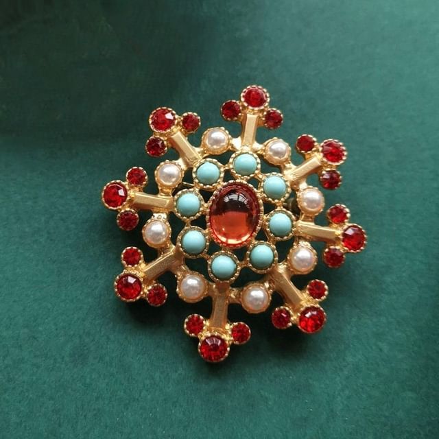 PANGU-Rhinestone Faux Pearl Cluster Brooch