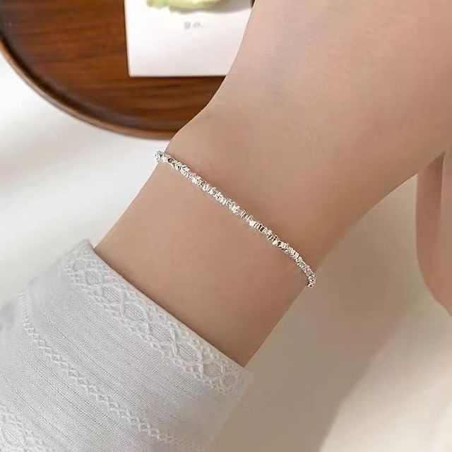 Parskletie-925 Sterling Silver Chip Bracelet
