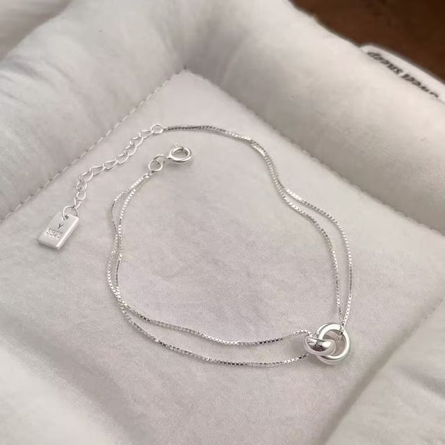 Parskletie-925 Sterling Silver Interlocking Hoop Layered Bracelet