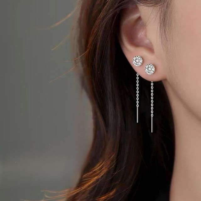 Parskletie-925 Sterling Silver Rhinestone Threader Earring