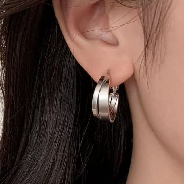 Parskletie-Silver Tone Double Hoop Earring