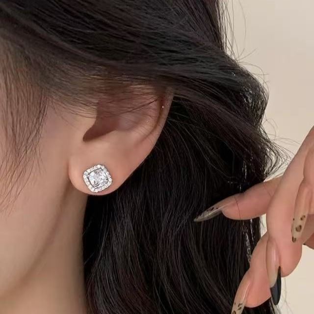 Parskletie-Square Rhinestone Alloy Stud Earring Various Designs