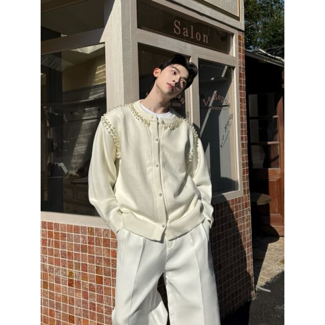 Patow-Beaded Plain Cardigan