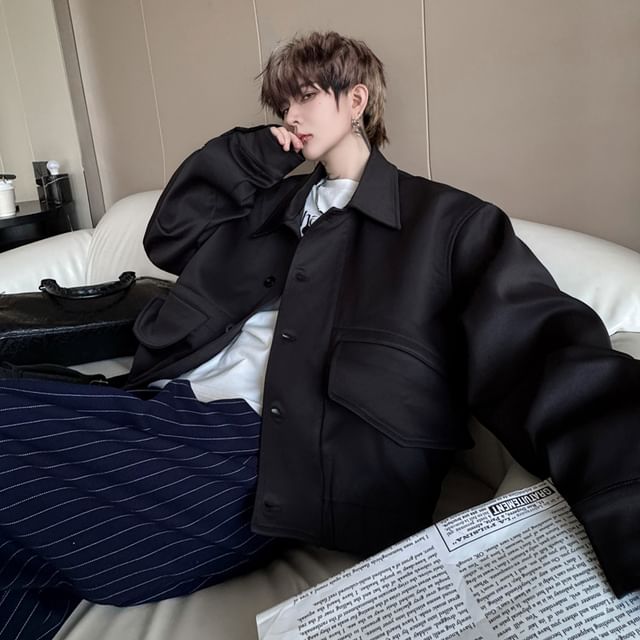 Patow-Collared Plain Button Jacket