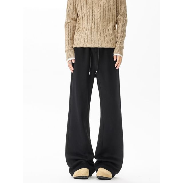 Patow-Drawstring Waist Plain Flared Sweatpants Various Designs
