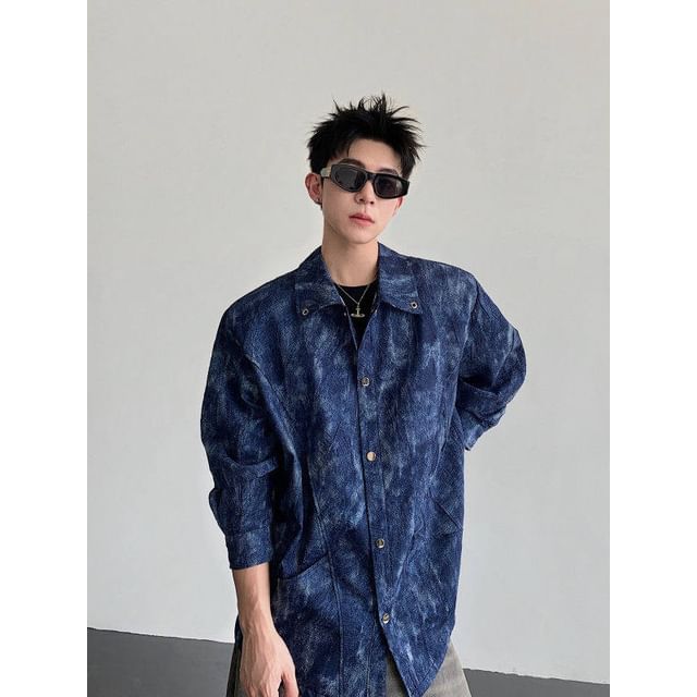 Patow-Long Sleeve Collared Tie Dye Shirt