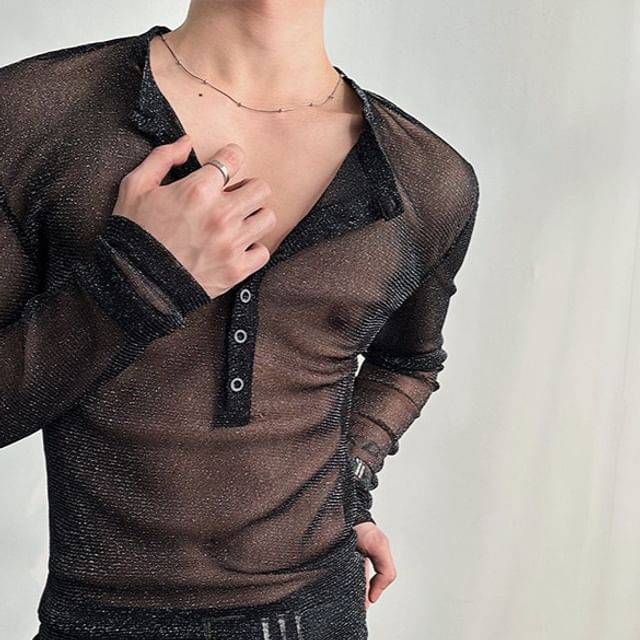 Patow-Long-Sleeve Glitter Sheer Top