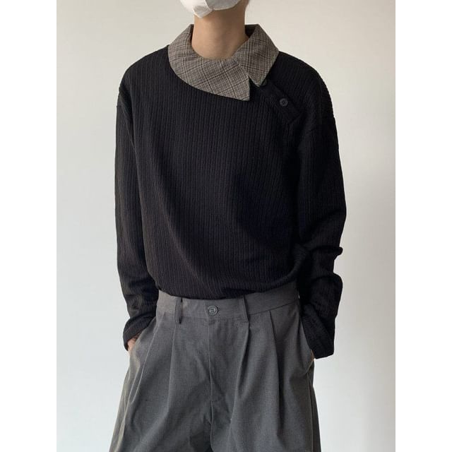 Patow-Long-Sleeve Plaid Collar Top