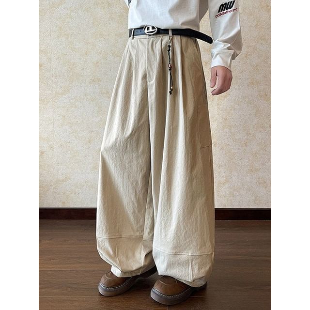 Patow-Mid Rise Plain Baggy Pants