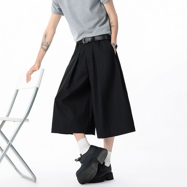 Patow-Mid Rise Plain Capri Wide Leg Pants