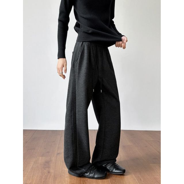 Patow-Mid Waist Plain Wide Leg Pants