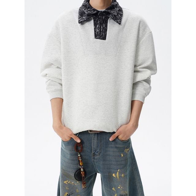 Patow-Mock Two Piece Two Tone Polo Sweatshirt