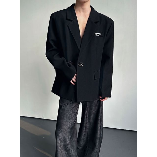 Patow-Notch Lapel Plain Single Breasted Blazer