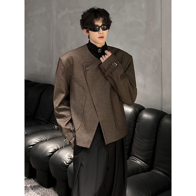 Patow-Round Neck Plain Panel Button Jacket
