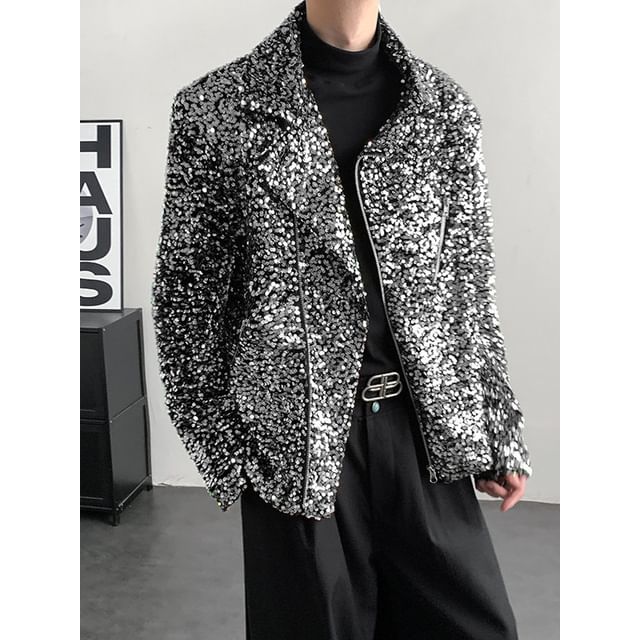 Patow-Sequin Zip-Up Blazer