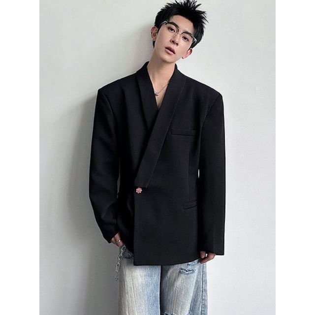 Patow-Shawl Lapel Plain Single Breasted Wrap Blazer