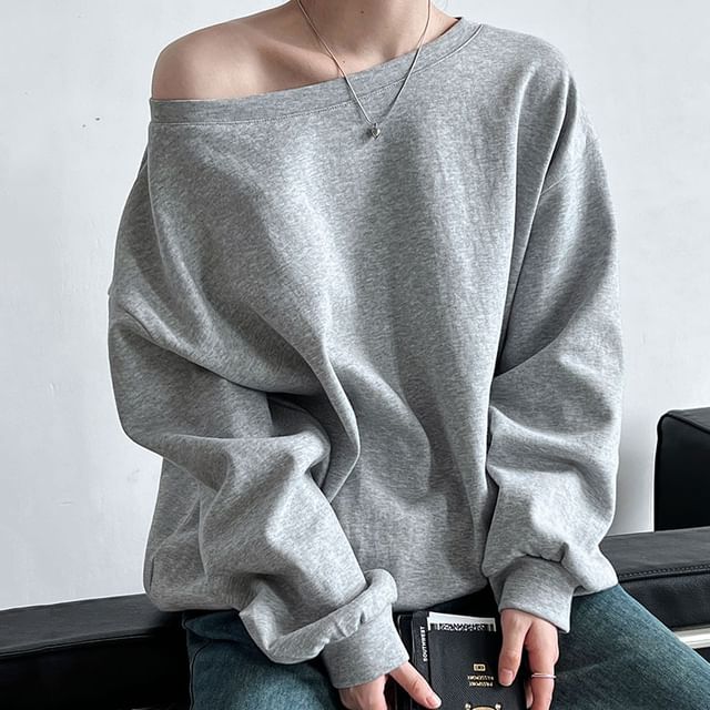 PERKARP-Boat Neck Plain Sweatshirt