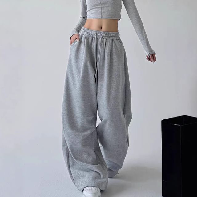 PERKARP-Pantalon de jogging large uni avec cordon de serrage