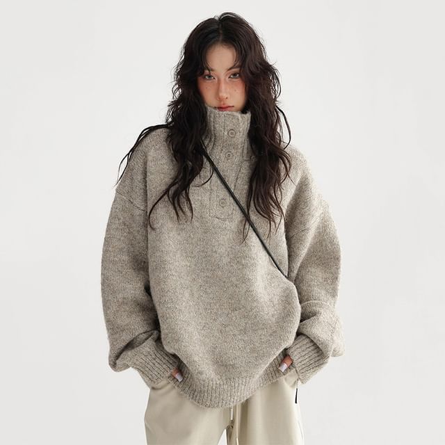 PERKARP-Henley Plain Sweater