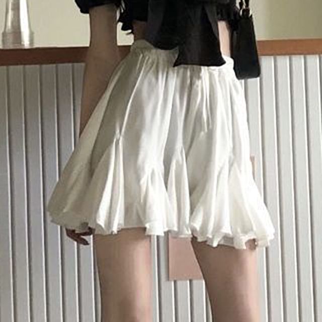 PERKARP-High Waist Plain Mini Pleated Skirt