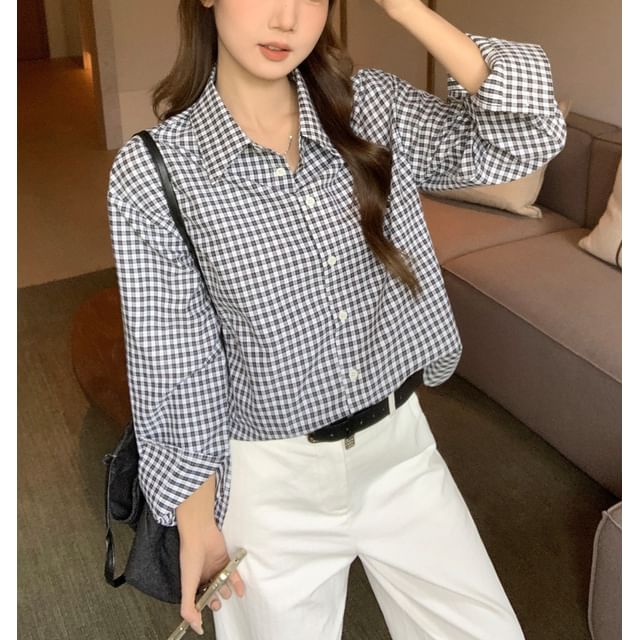PERKARP-Long-Sleeve Button-Up Plaid Shirt