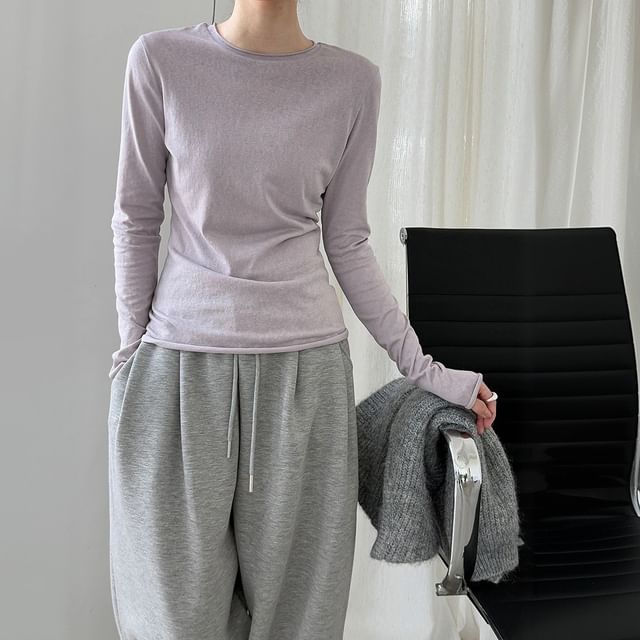 PERKARP-Long-Sleeve Round Neck Slim Fit Tee