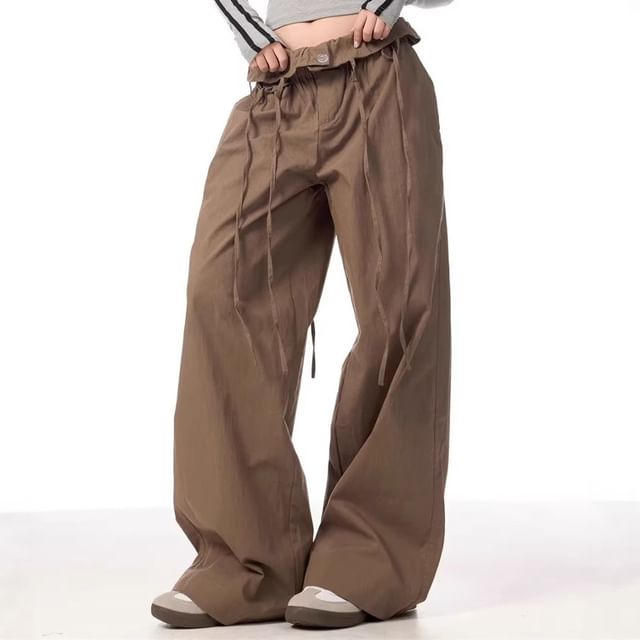 PERKARP-Low Rise Plain Wide Leg Pants