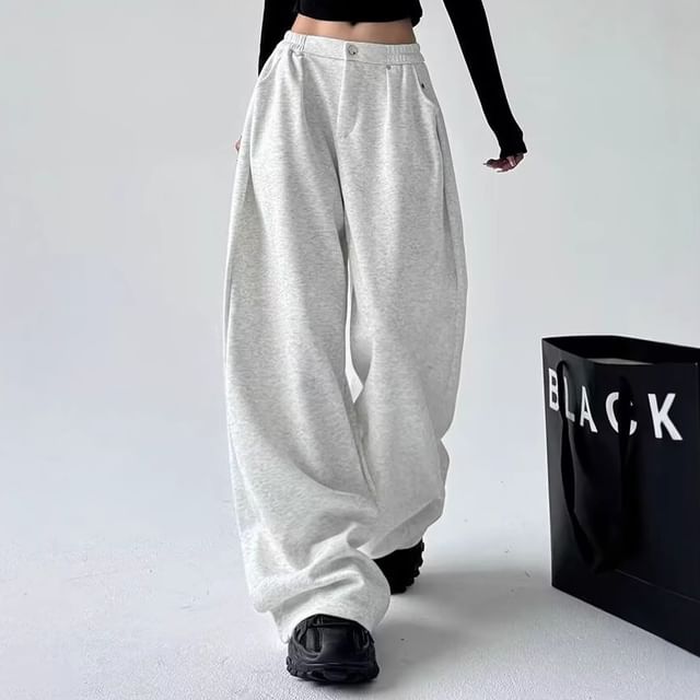 PERKARP-Low Waist Plain Wide Leg Pants