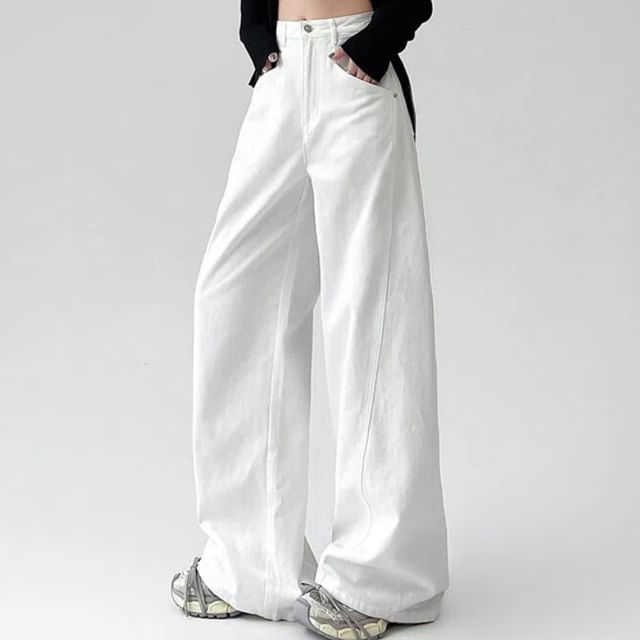 PERKARP-Mid Rise Plain Wide Leg Jeans