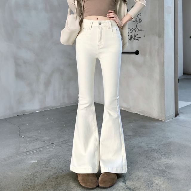 PERKARP-Mid Waist Plain Skinny Bootcut Jeans