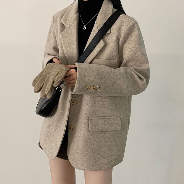 PERKARP-Notch Lapel Plain Single Breasted Blazer