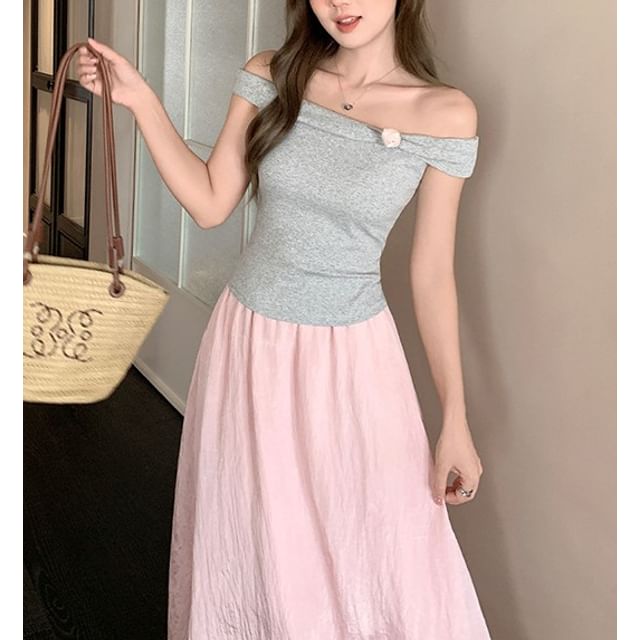 PERKARP-Off Shoulder Plain Slim-Fit Top