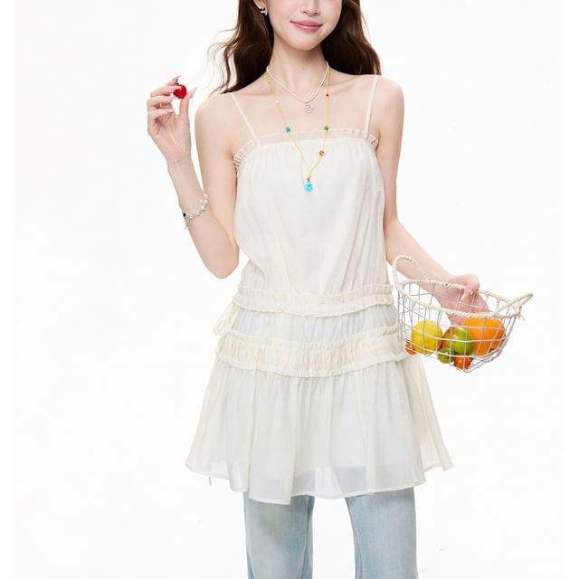 PERKARP-Ruffled-Trim Plain Sheer Camisole Top