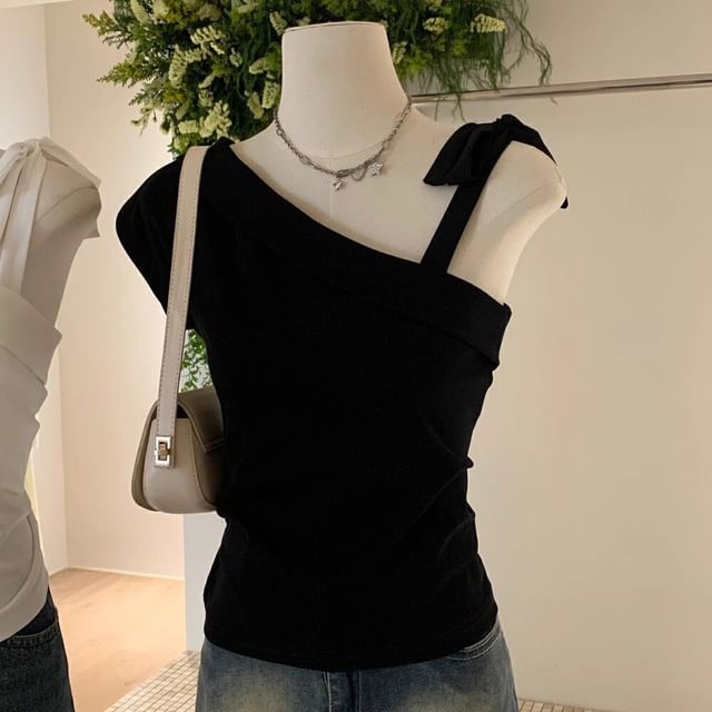 PERKARP-Short-Sleeve Cold Shoulder Plain T-Shirt