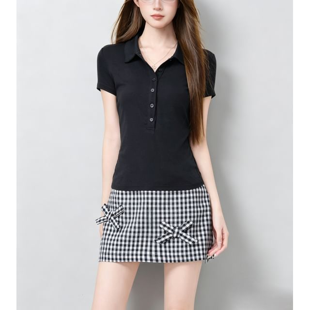 PERKARP-Short Sleeve Plain Slim-Fit Polo Top