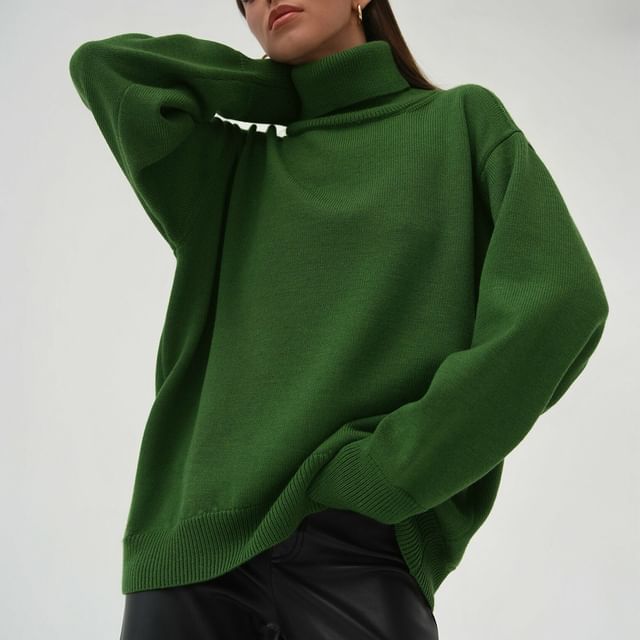 PERKARP-Turtleneck Plain Sweater