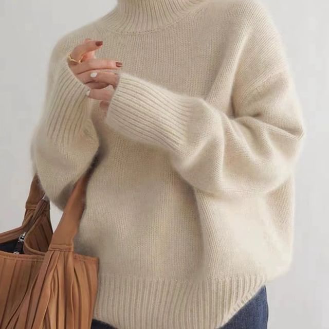 PERKARP-Turtleneck Plain Sweater