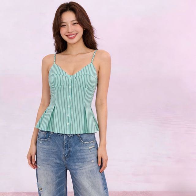 Petit Lace-V-Neck Pinstripe Camisole Top