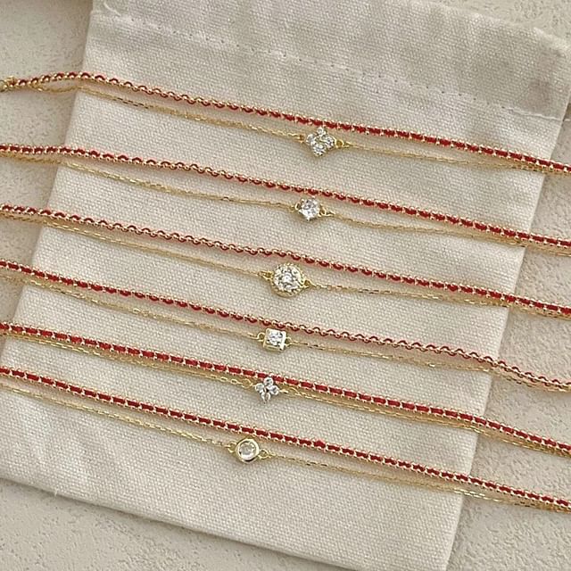 pexrl jewelry-Rhinestone Layered S925 Sterling Silver String Bracelet Various Designs