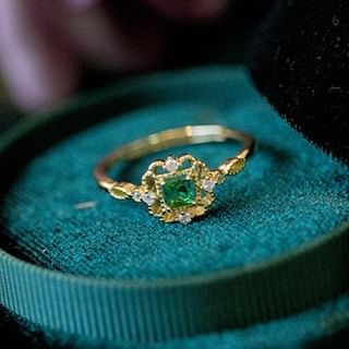 pexrl jewelry-Square Rhinestone Alloy Open Ring