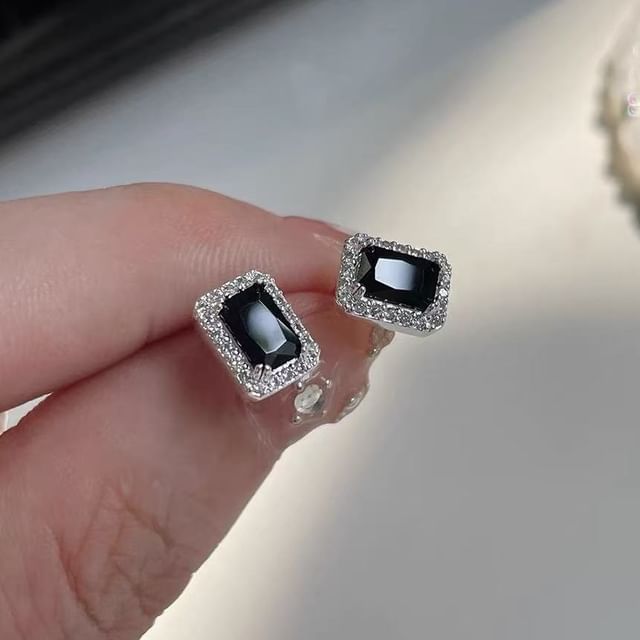 pexrl jewelry-Sterling Silver CZ Gemstone Stud Earring