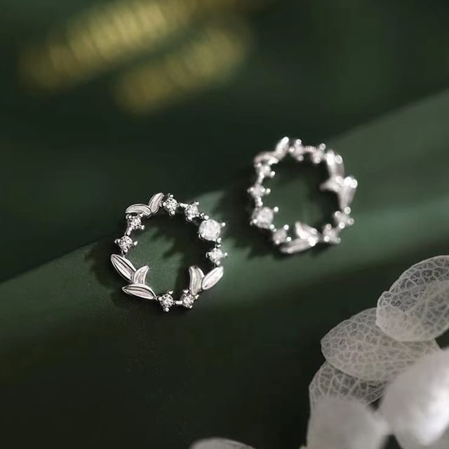 pexrl jewelry-Sterling Silver Rhinestone Hoop Stud Earring