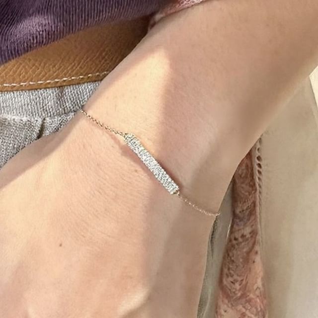 Phoenoa-925 Sterling Silver Bar Rhinestone Bracelet